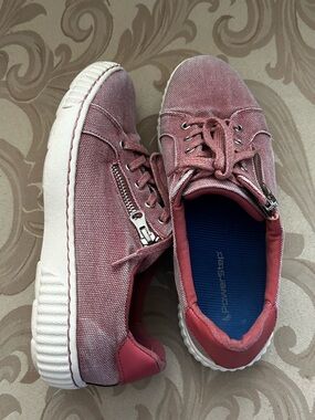Clark’s Caroline Women’s 8 Zip-Accent Lace Sneakers Heathered Red White Shoes